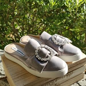 Karl Lagerfeld silver leather embellished slipon s